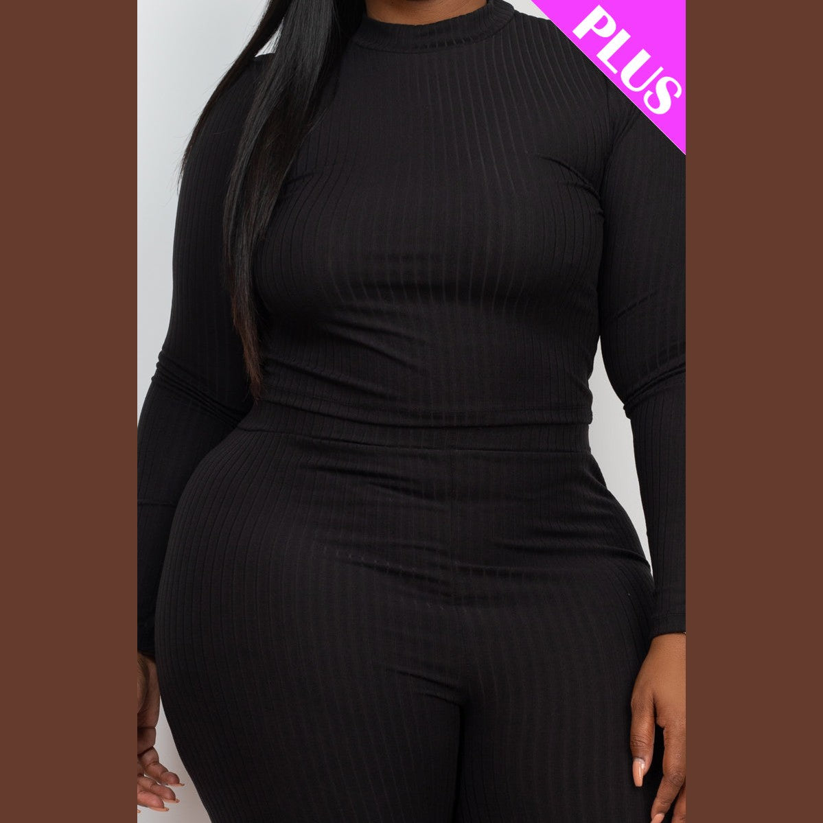 Plus Size Ribbed Mock Neck Long Sleeve Top & Leggings Set