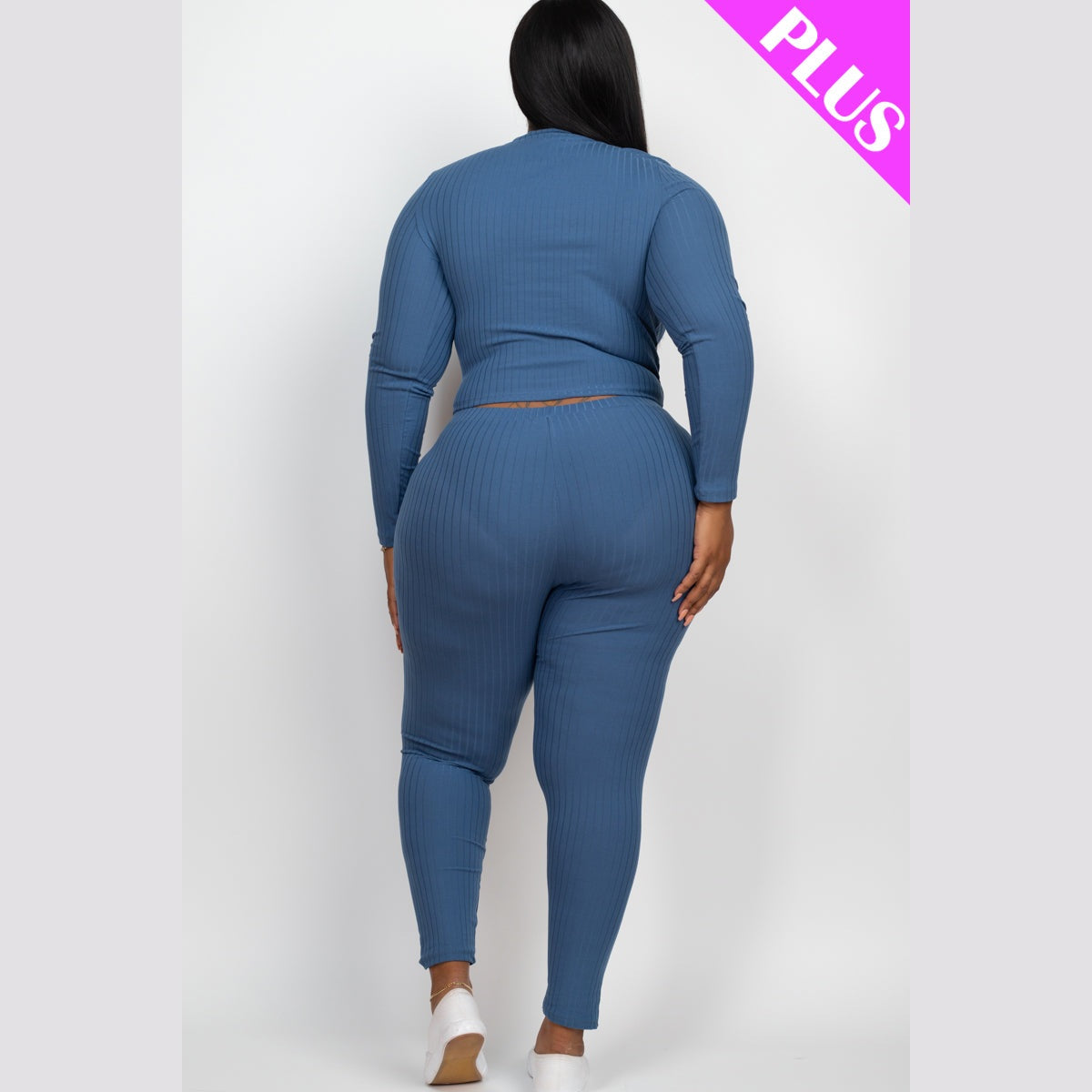 Plus Size Ribbed Mock Neck Long Sleeve Top & Leggings Set