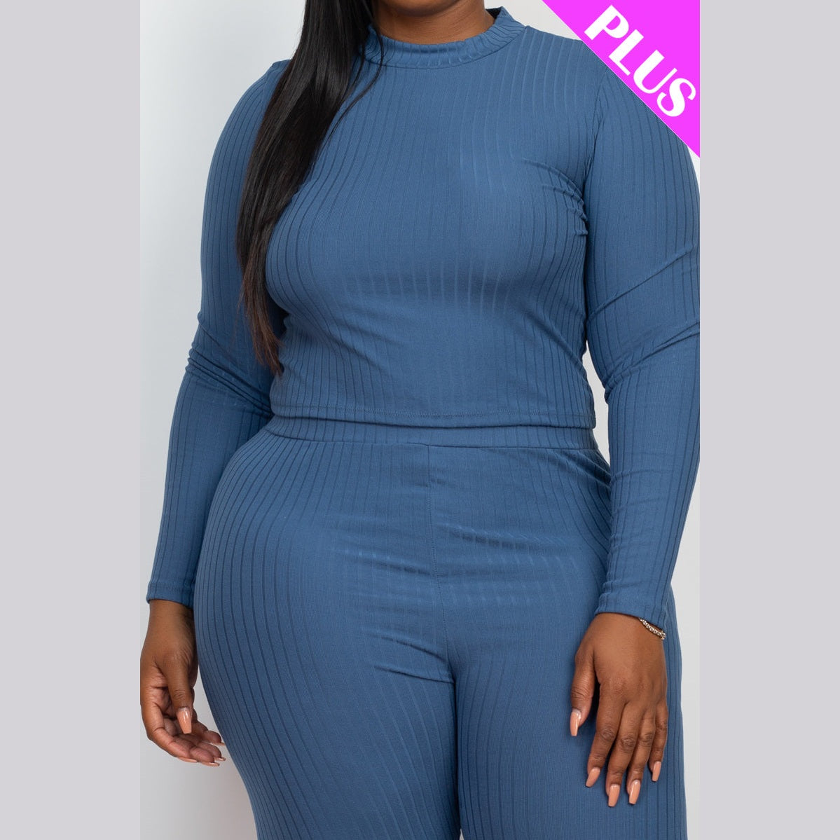 Plus Size Ribbed Mock Neck Long Sleeve Top & Leggings Set