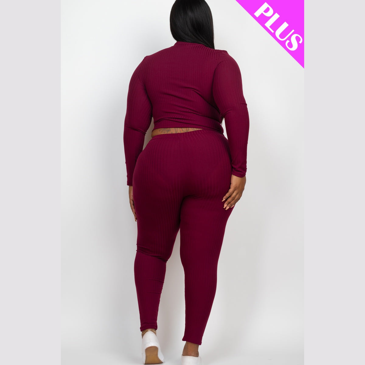 Plus Size Ribbed Mock Neck Long Sleeve Top & Leggings Set
