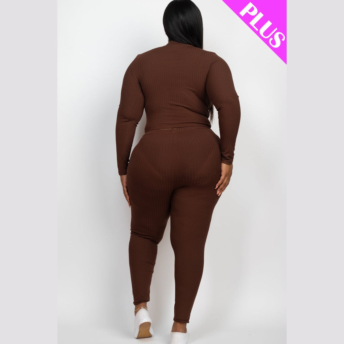Plus Size Ribbed Mock Neck Long Sleeve Top & Leggings Set