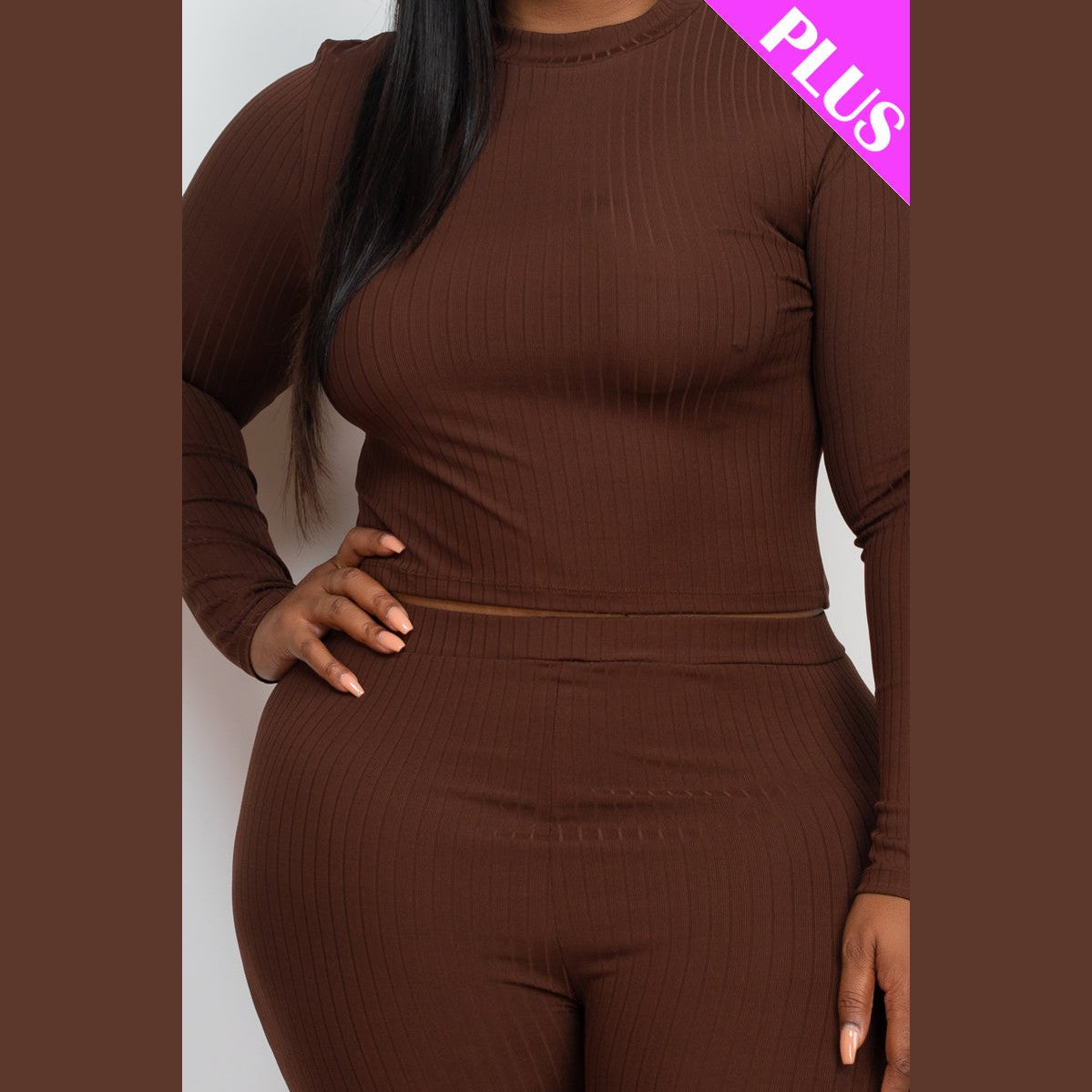 Plus Size Ribbed Mock Neck Long Sleeve Top & Leggings Set