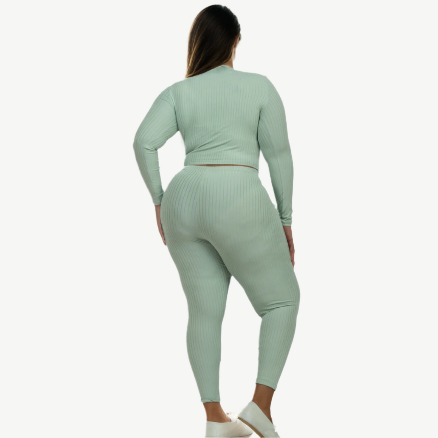 Plus Size Ribbed Mock Neck Long Sleeve Top & Leggings Set