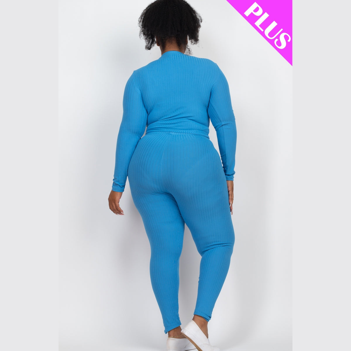 Plus Size Ribbed Mock Neck Long Sleeve Top & Leggings Set