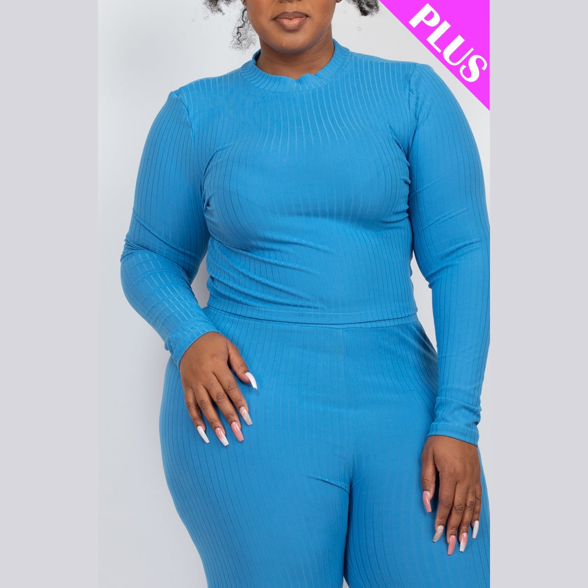 Plus Size Ribbed Mock Neck Long Sleeve Top & Leggings Set