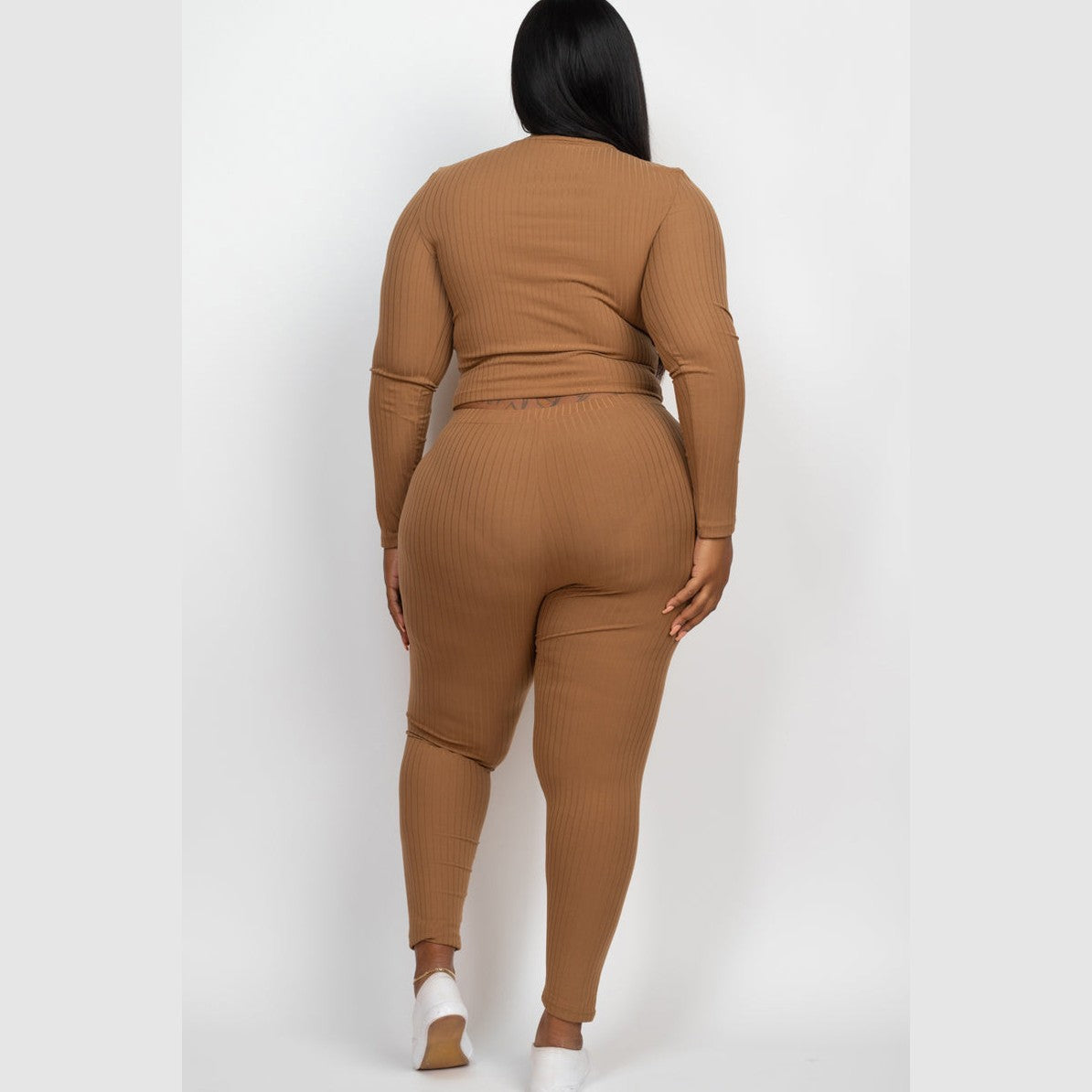 Plus Size Ribbed Mock Neck Long Sleeve Top & Leggings Set