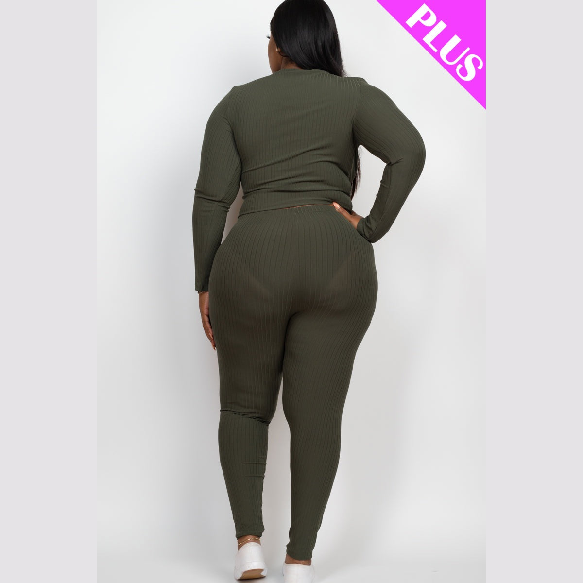 Plus Size Ribbed Mock Neck Long Sleeve Top & Leggings Set