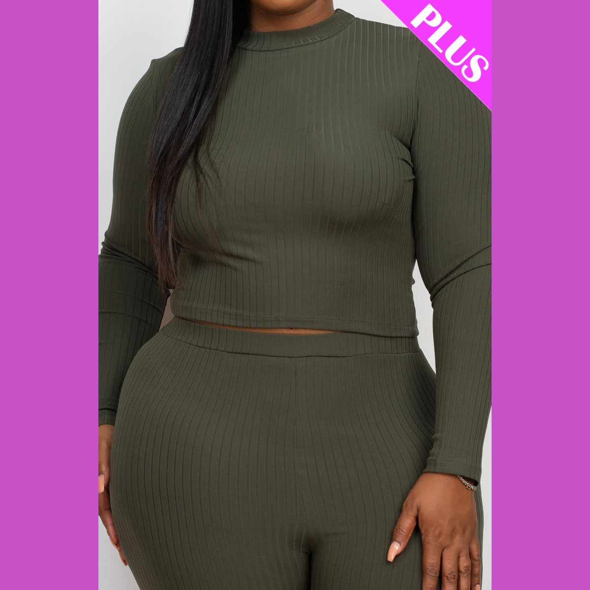 Plus Size Ribbed Mock Neck Long Sleeve Top & Leggings Set