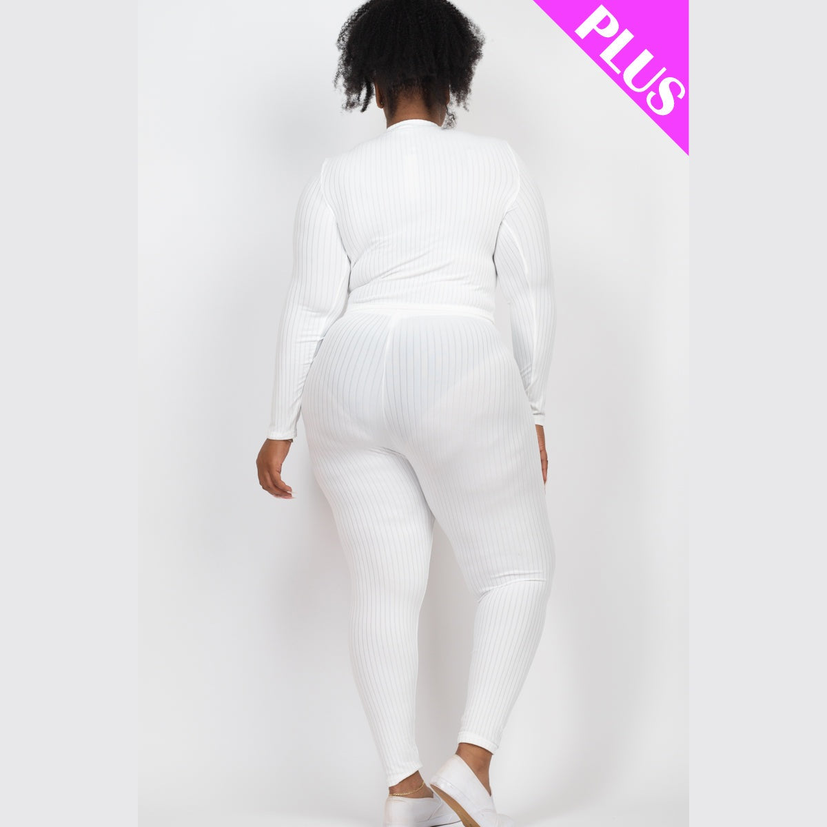 Plus Size Ribbed Mock Neck Long Sleeve Top & Leggings Set
