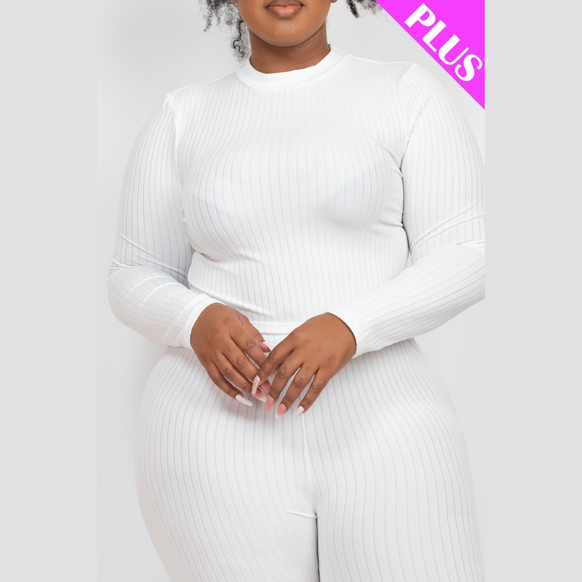Plus Size Ribbed Mock Neck Long Sleeve Top & Leggings Set