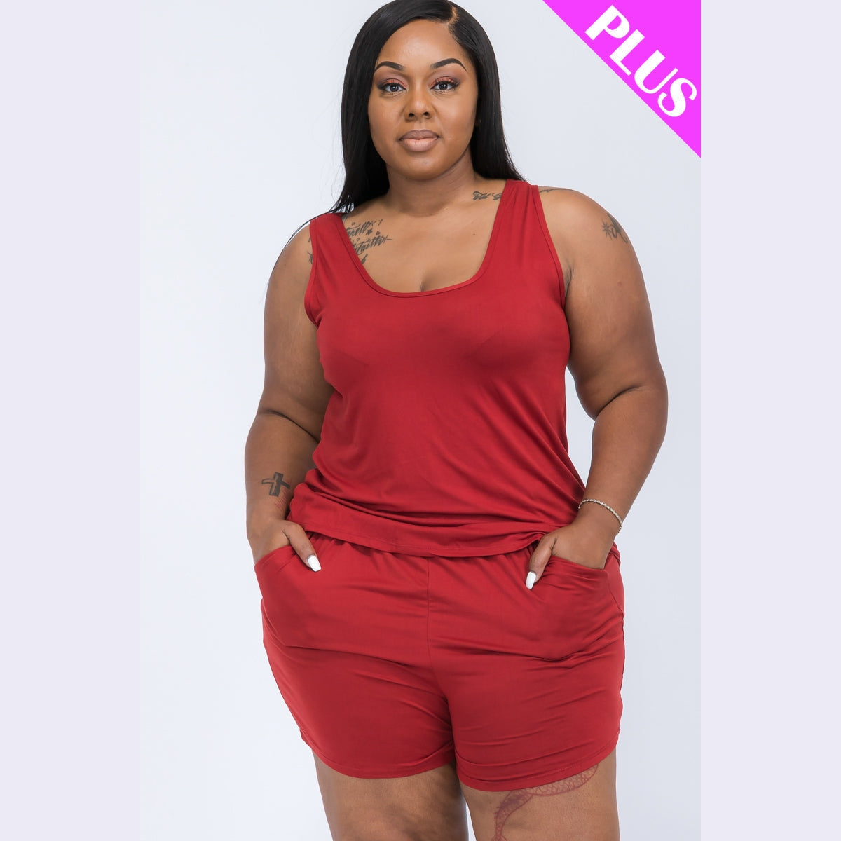Plus Comfy Tank Top & Shorts Set
