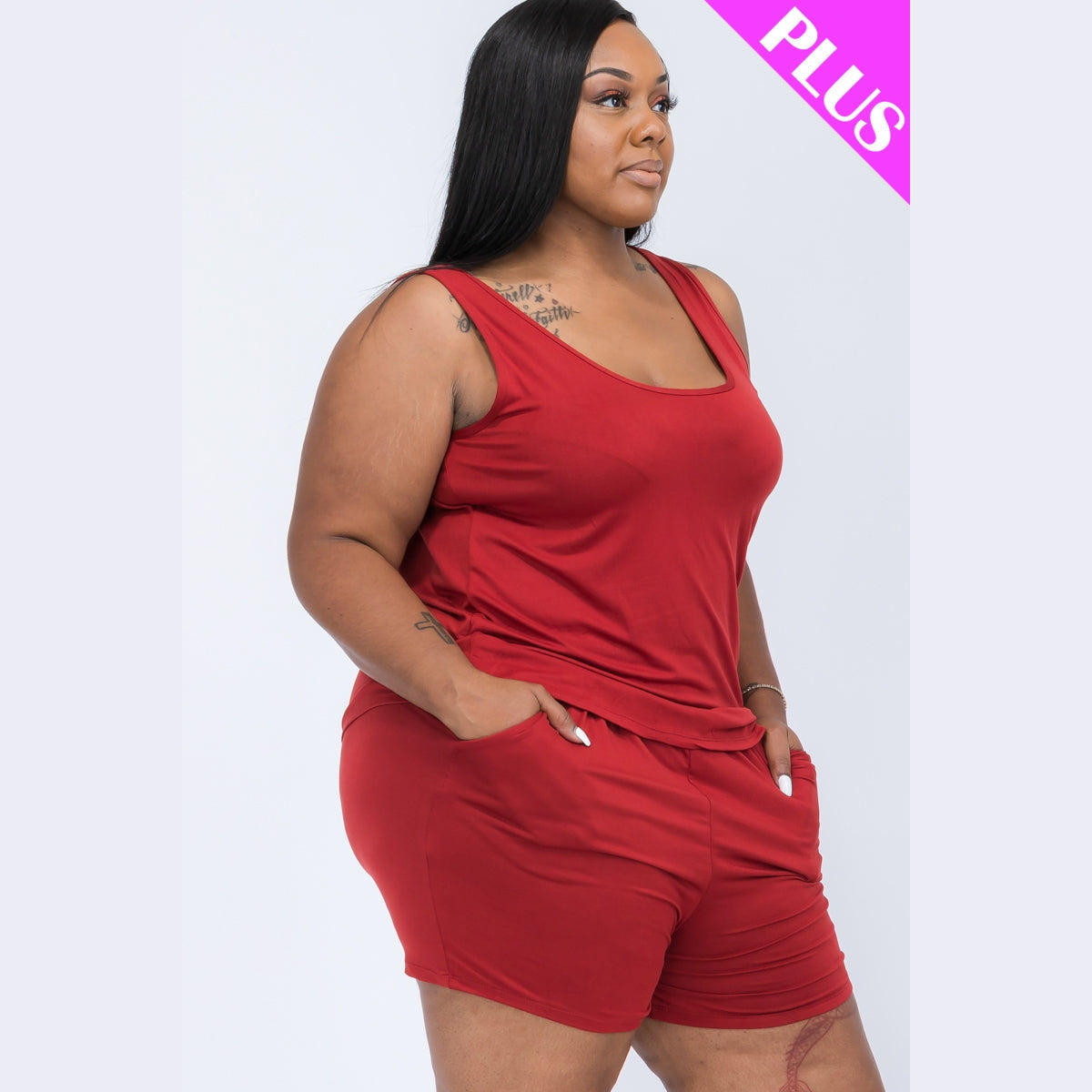 Plus Comfy Tank Top & Shorts Set