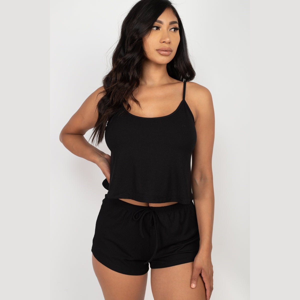 Ribbed Strappy Top & Shorts Set