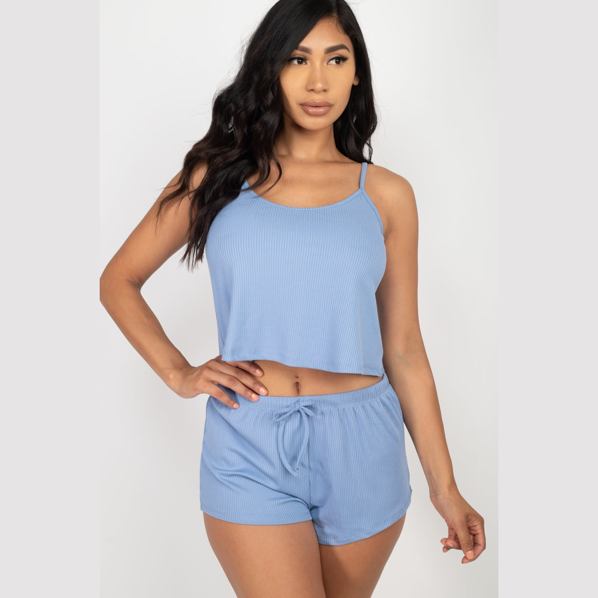 Ribbed Strappy Top & Shorts Set