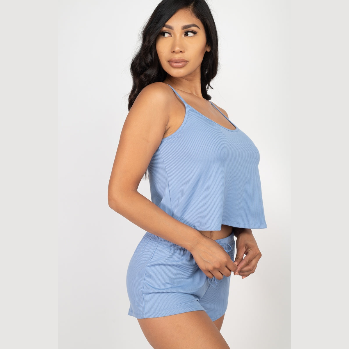 Ribbed Strappy Top & Shorts Set