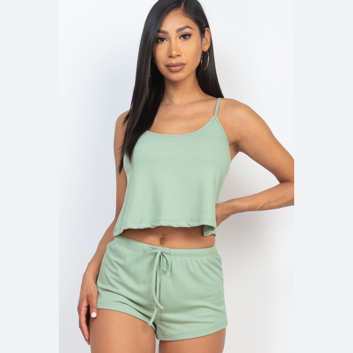 Ribbed Strappy Top & Shorts Set