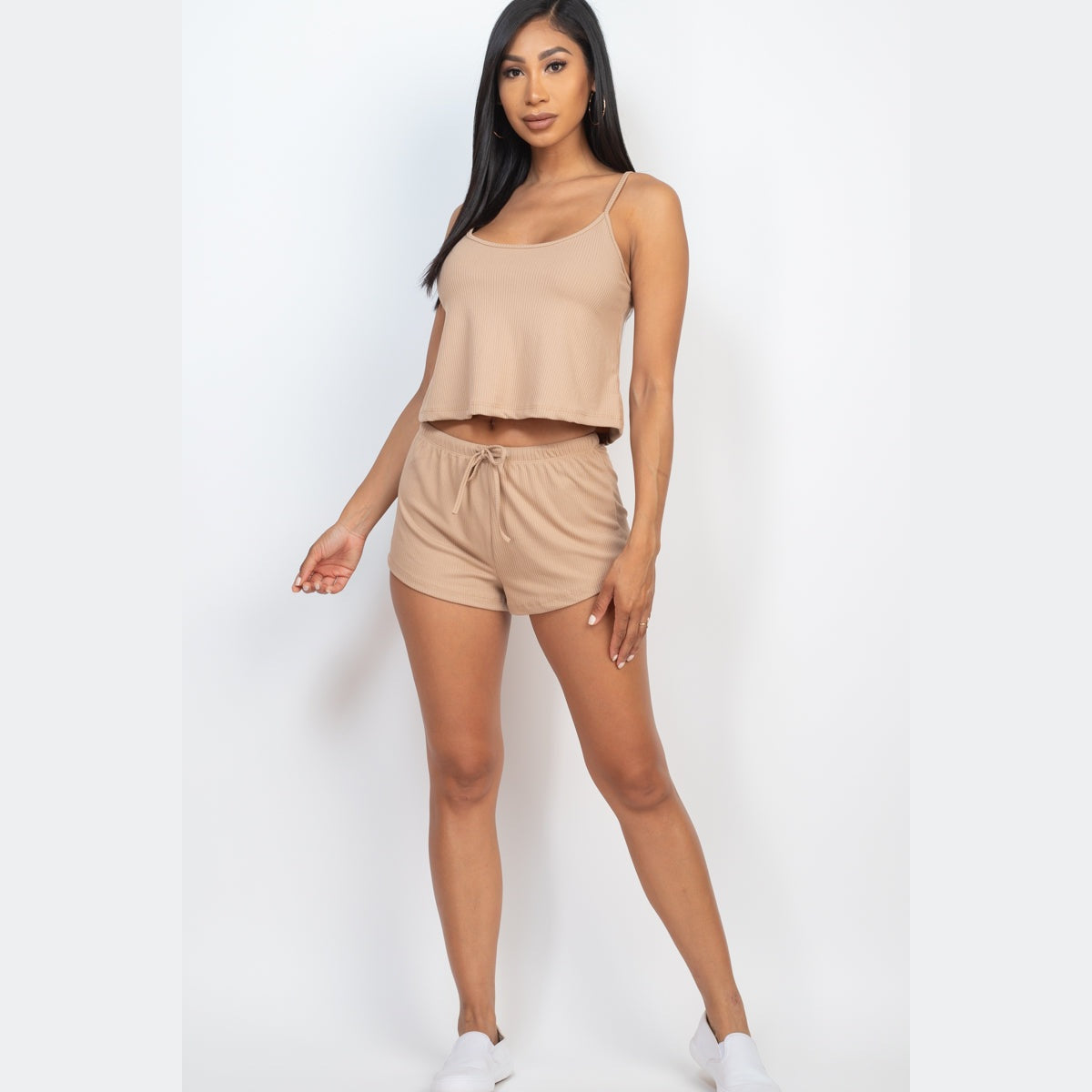 Ribbed Strappy Top & Shorts Set