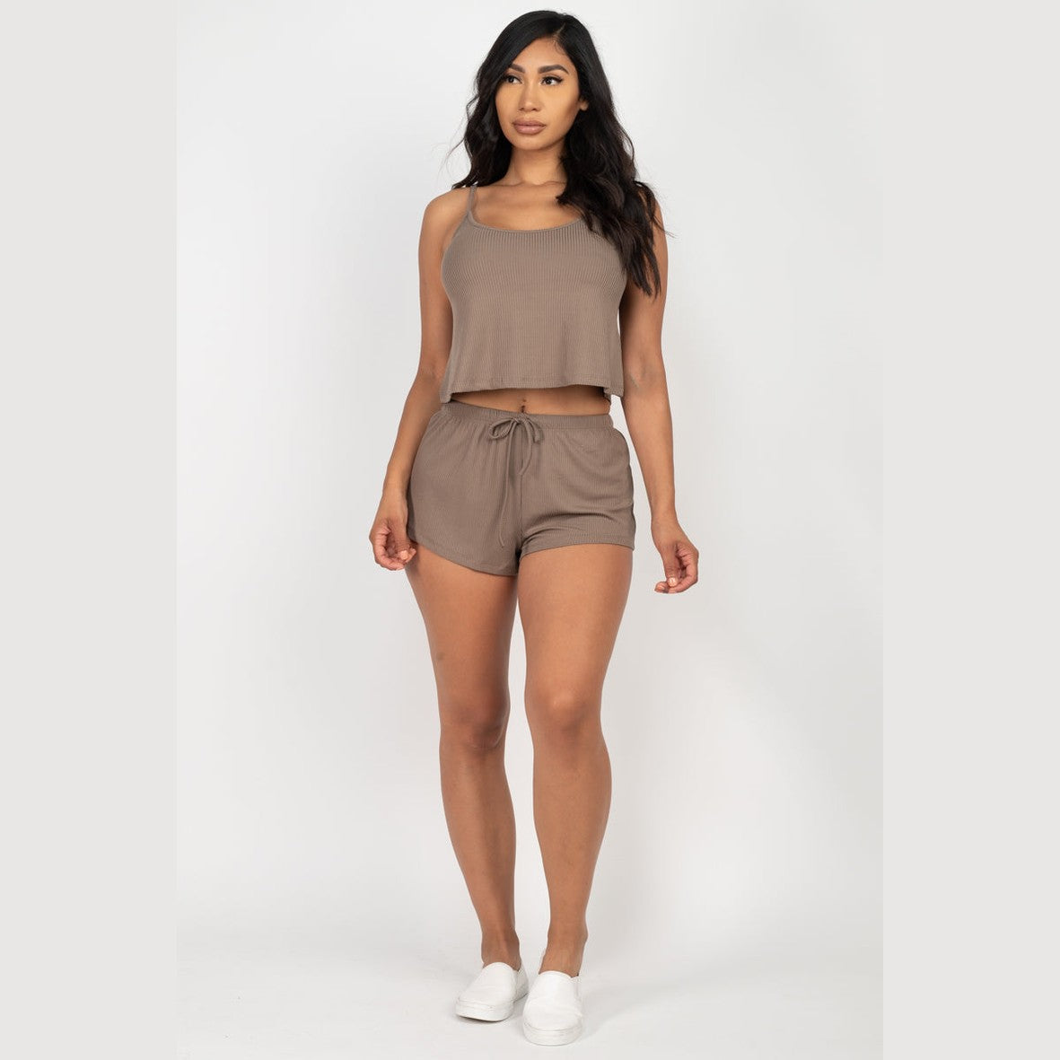 Ribbed Strappy Top & Shorts Set
