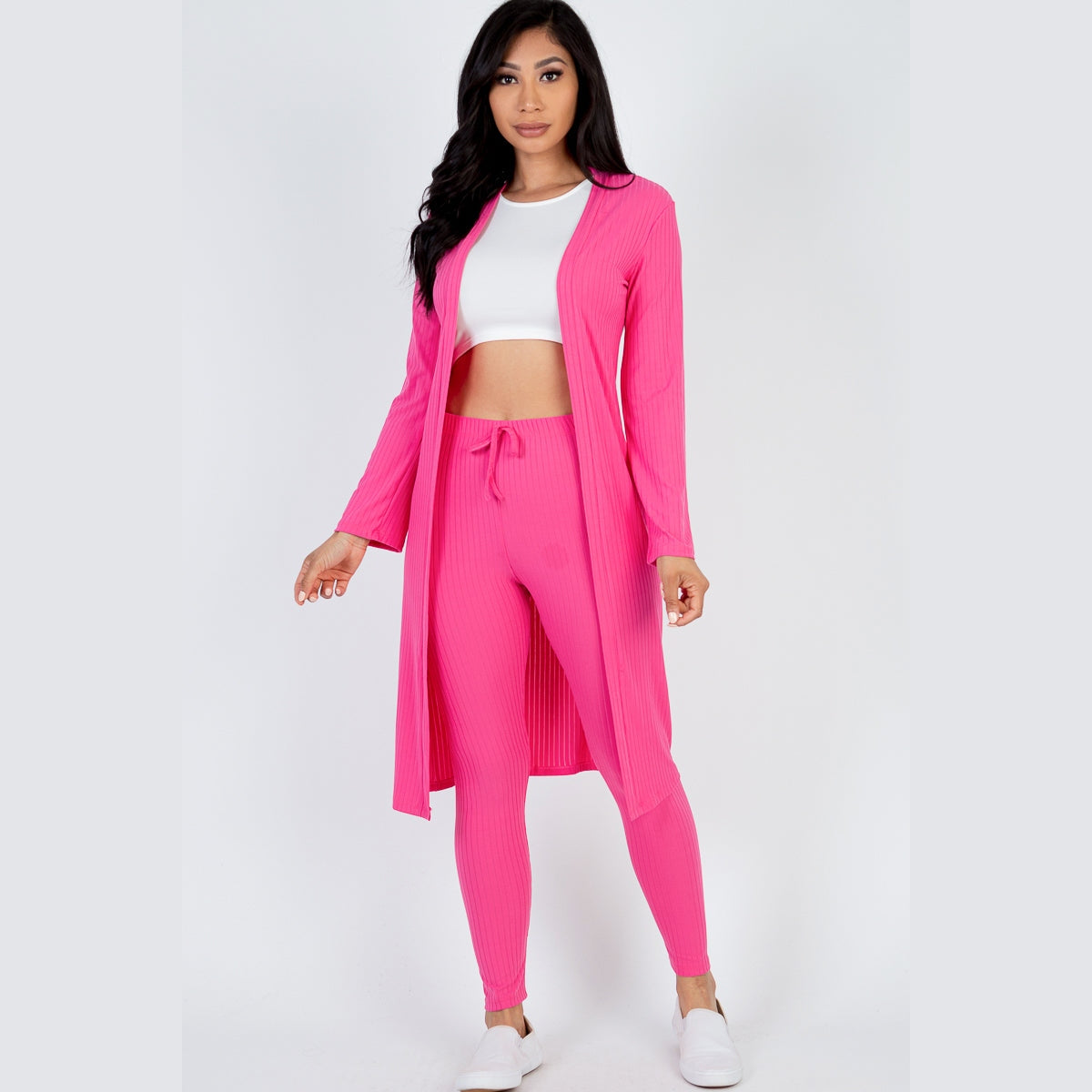 Ribbed Long Cardigan & Leggings Set