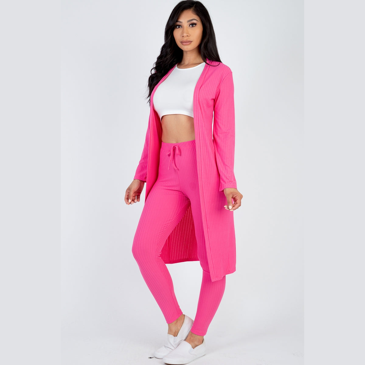 Ribbed Long Cardigan & Leggings Set