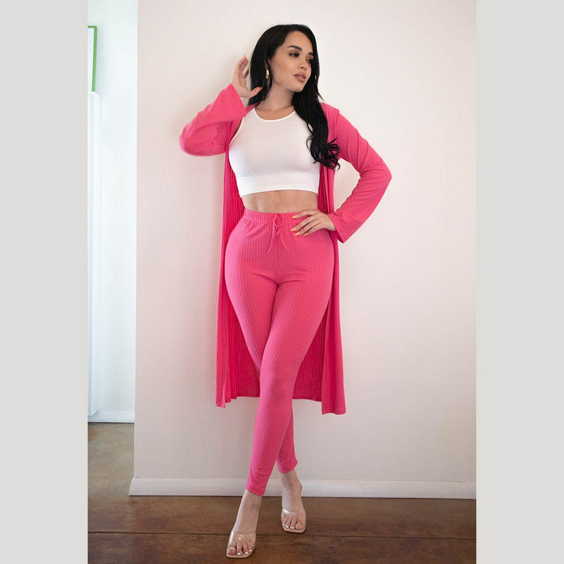 Ribbed Long Cardigan & Leggings Set
