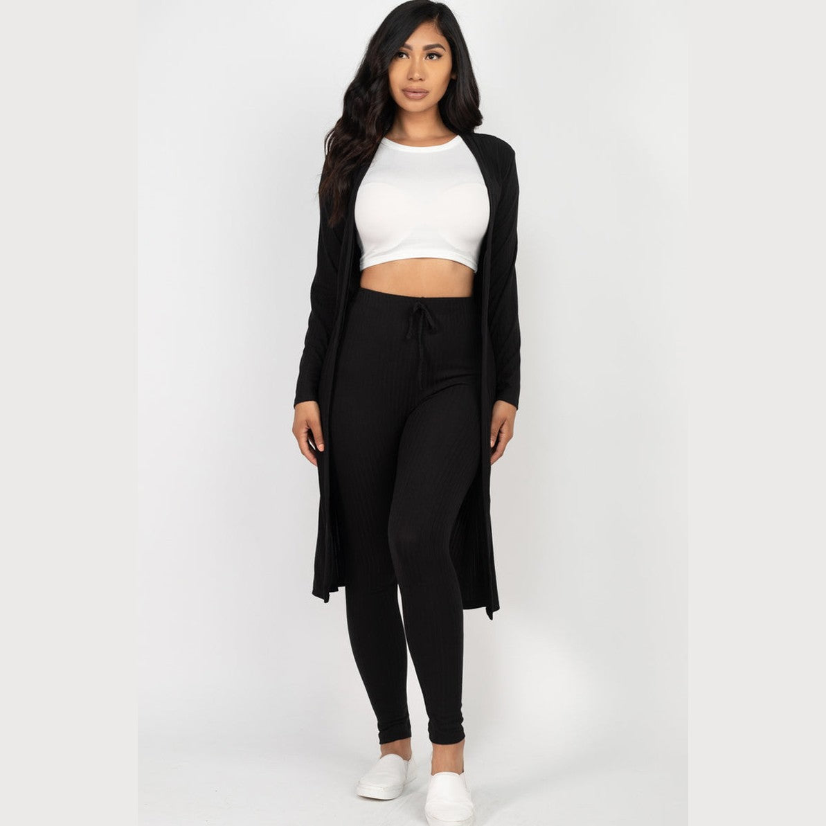 Ribbed Long Cardigan & Leggings Set