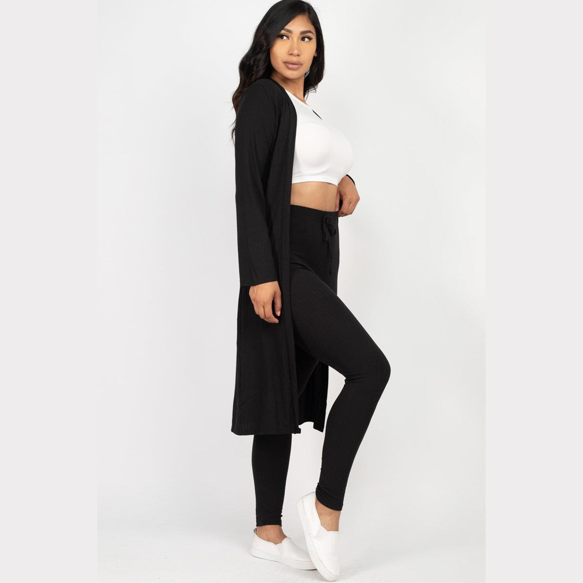 Ribbed Long Cardigan & Leggings Set