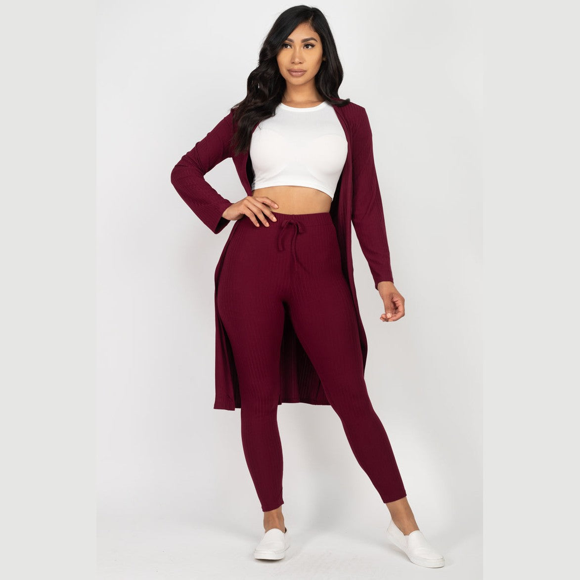 Ribbed Long Cardigan & Leggings Set