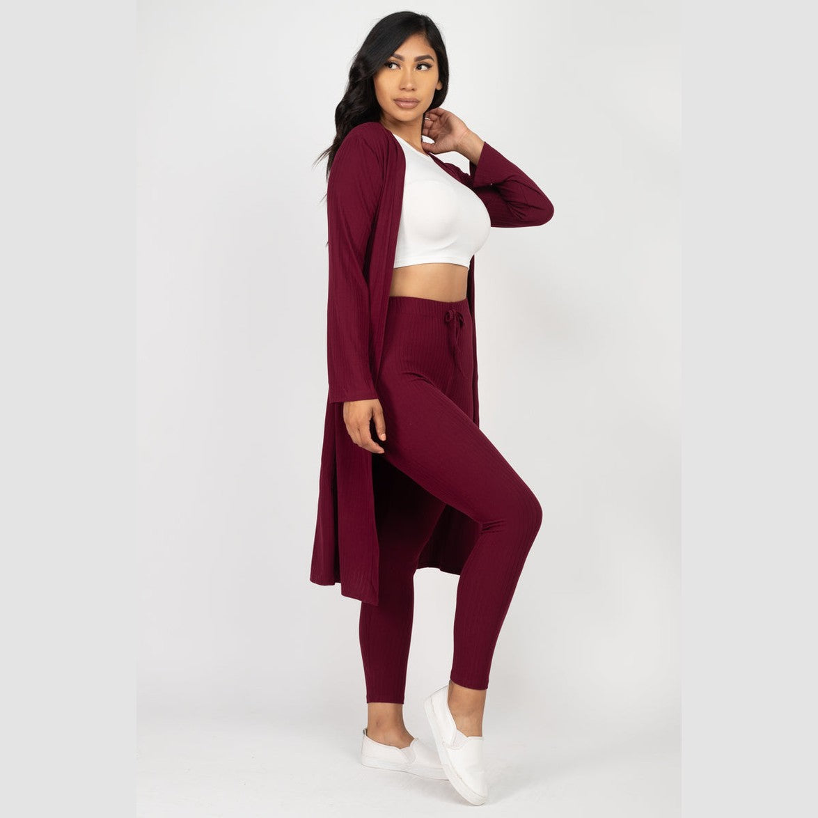 Ribbed Long Cardigan & Leggings Set