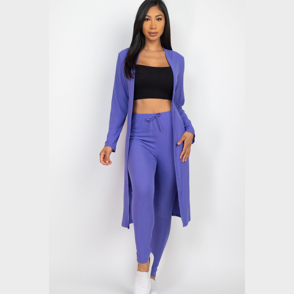 Ribbed Long Cardigan & Leggings Set