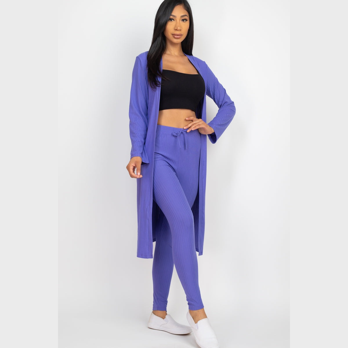 Ribbed Long Cardigan & Leggings Set