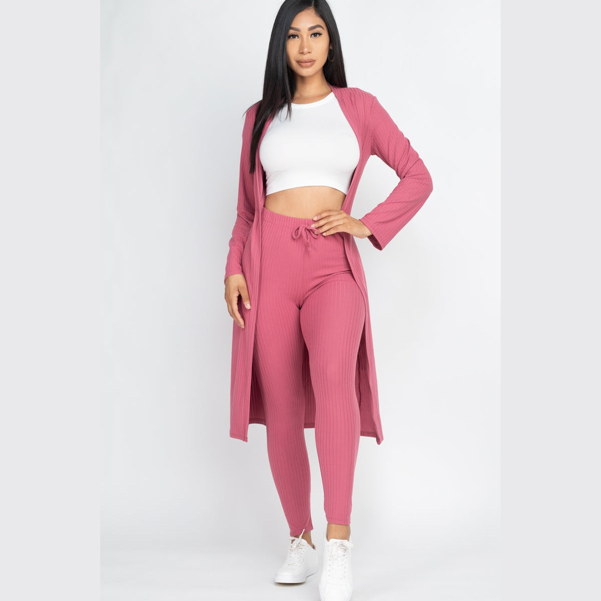 Ribbed Long Cardigan & Leggings Set