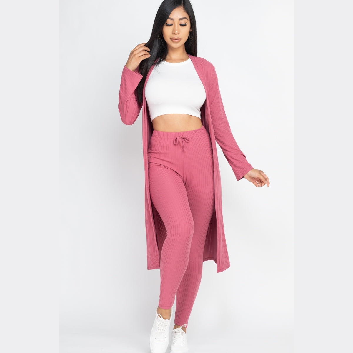 Ribbed Long Cardigan & Leggings Set