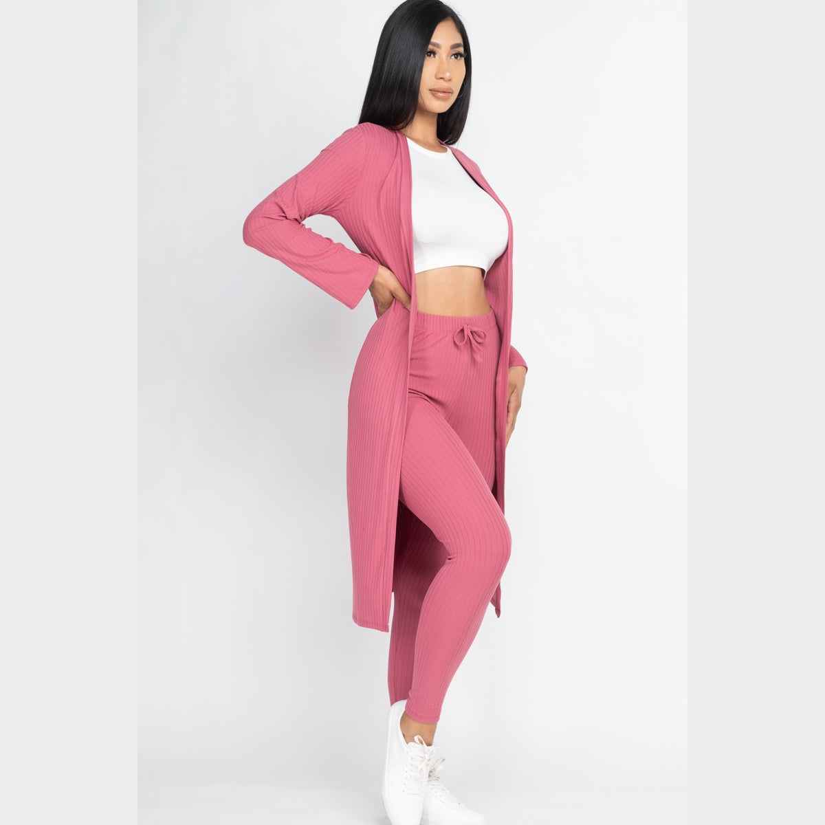 Ribbed Long Cardigan & Leggings Set