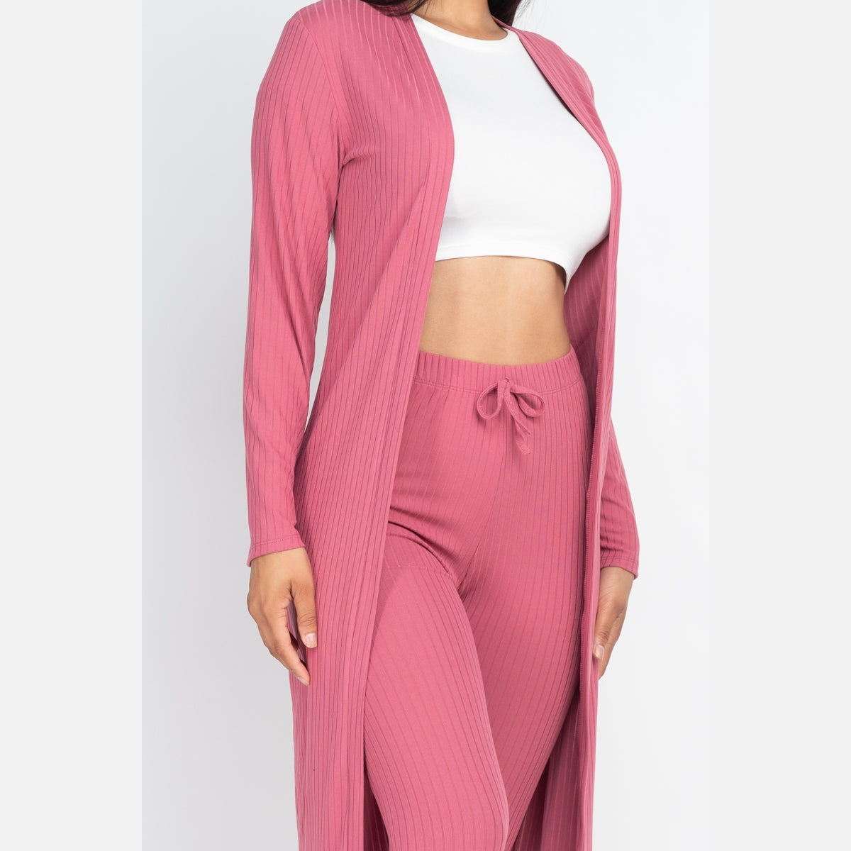 Ribbed Long Cardigan & Leggings Set