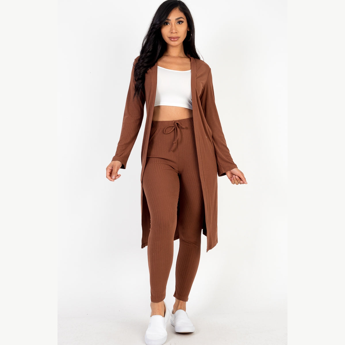 Ribbed Long Cardigan & Leggings Set