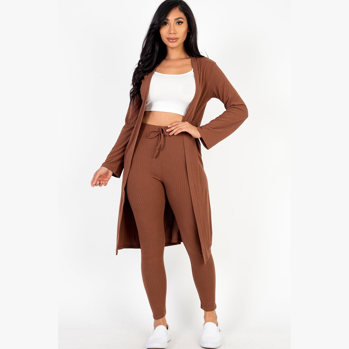 Ribbed Long Cardigan & Leggings Set