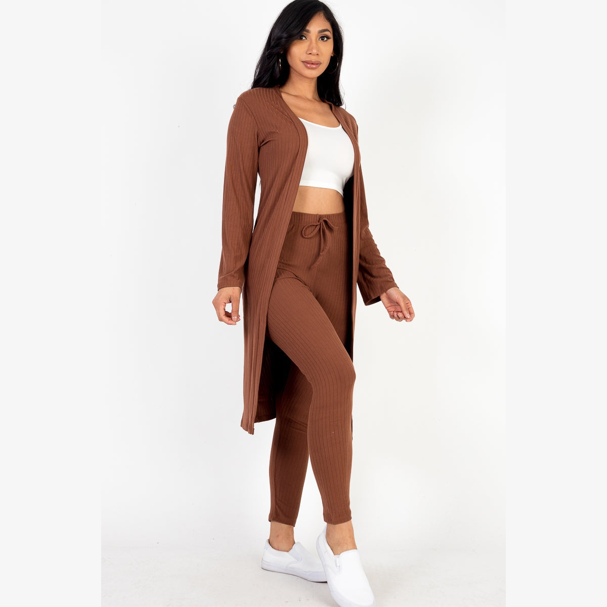Ribbed Long Cardigan & Leggings Set