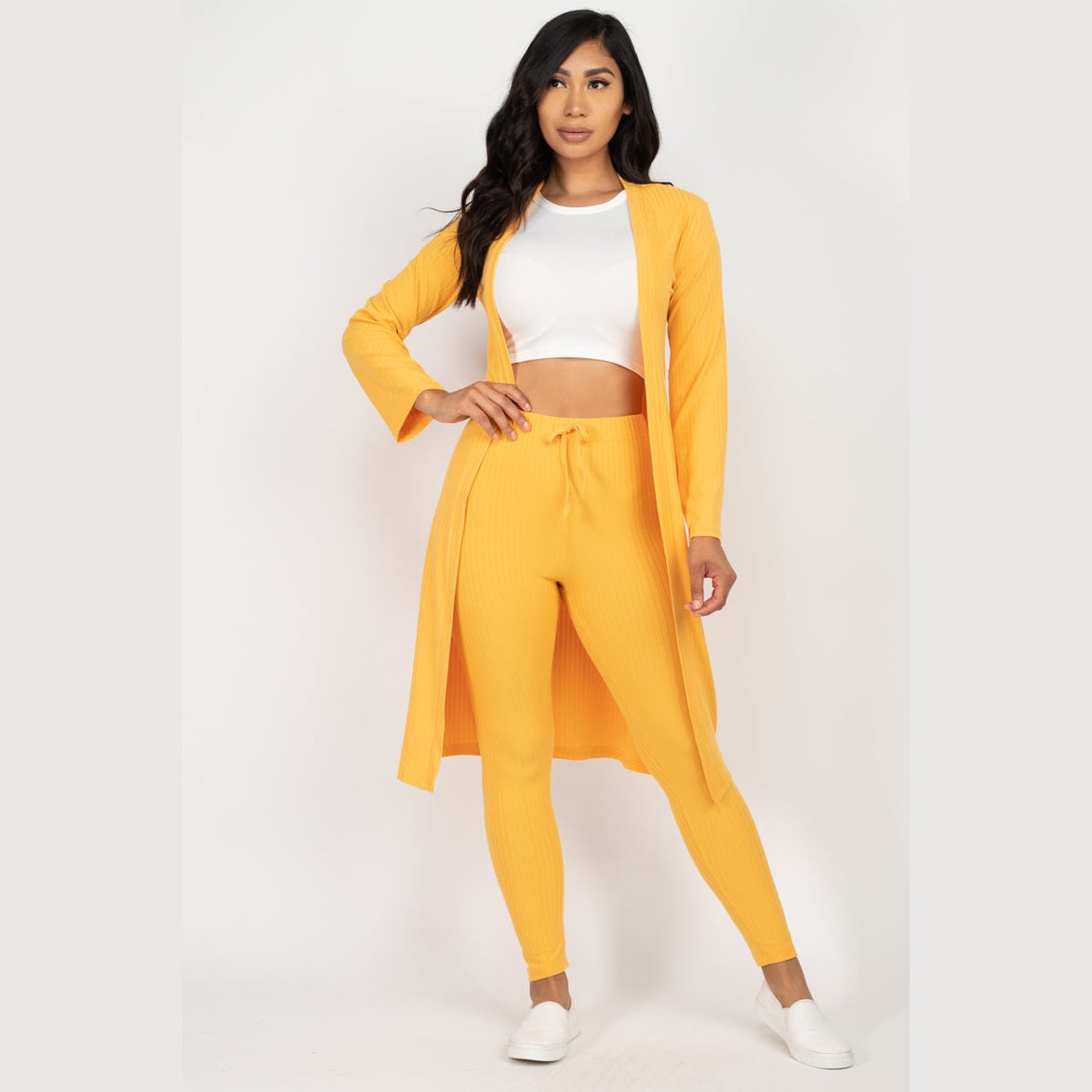 Ribbed Long Cardigan & Leggings Set