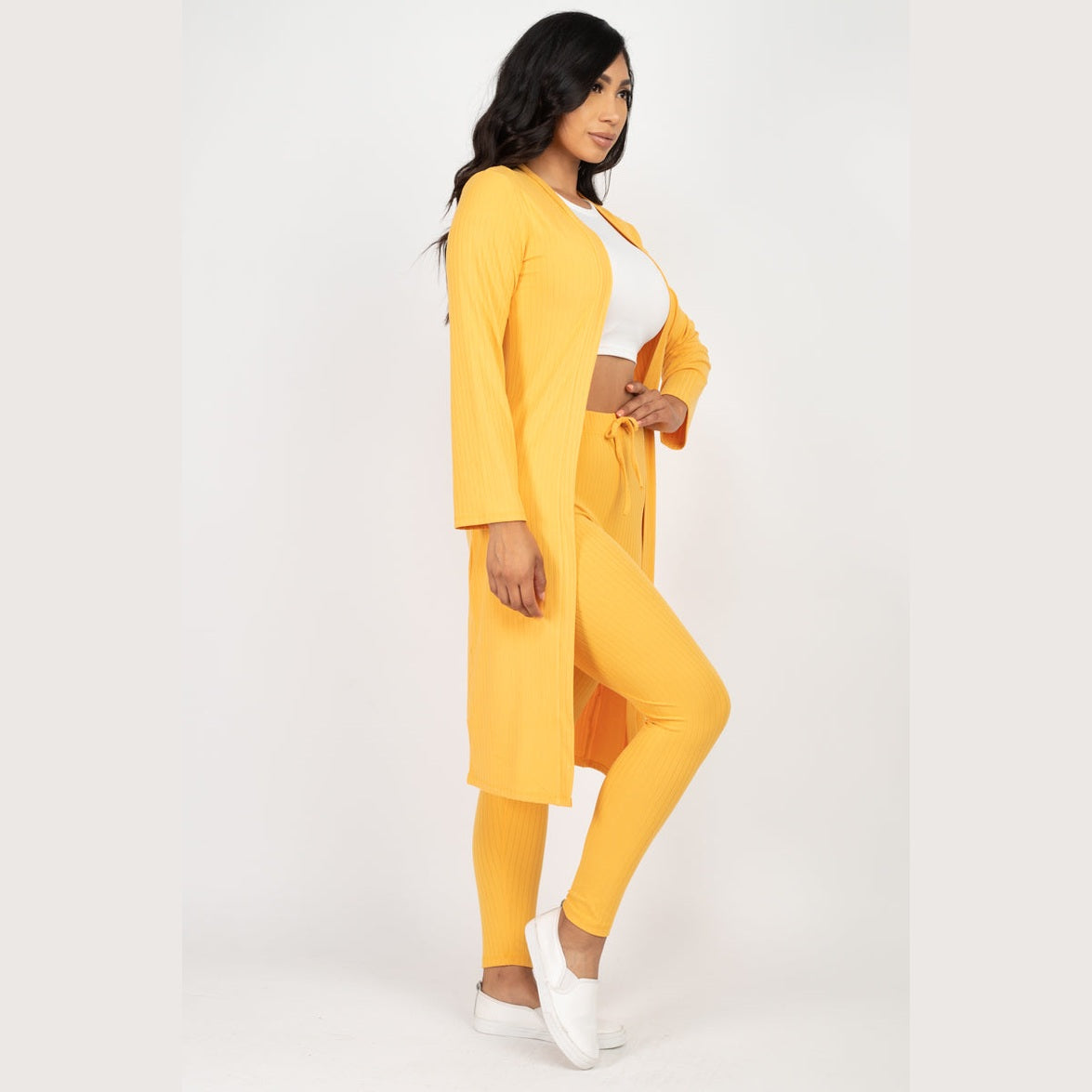Ribbed Long Cardigan & Leggings Set