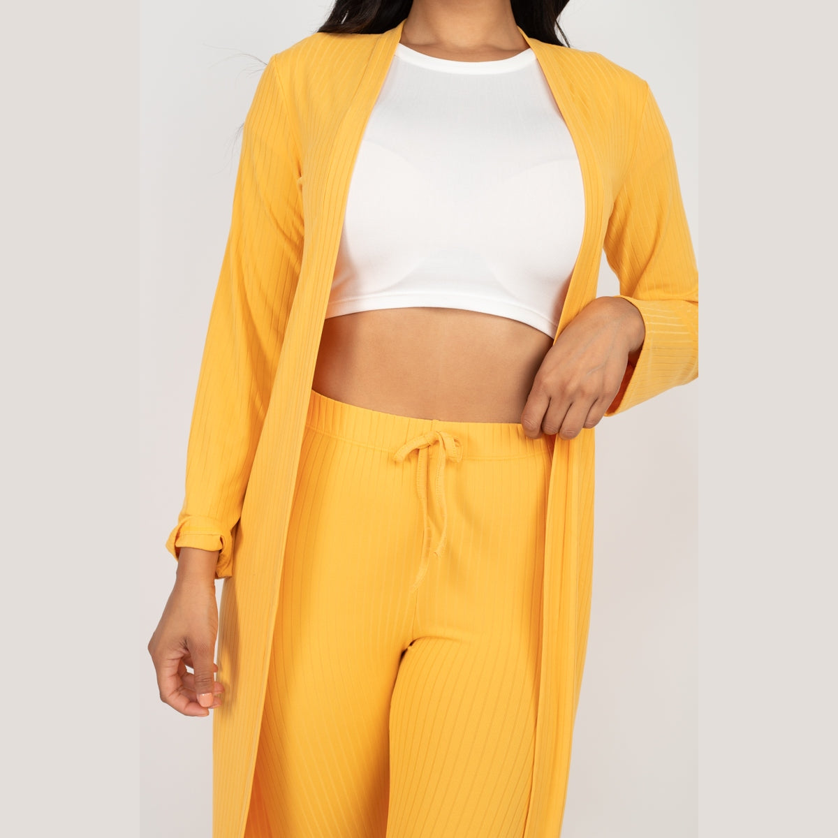Ribbed Long Cardigan & Leggings Set