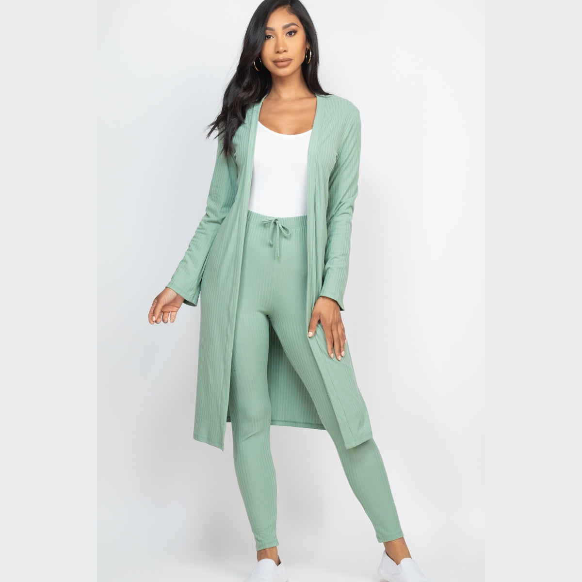 Ribbed Long Cardigan & Leggings Set