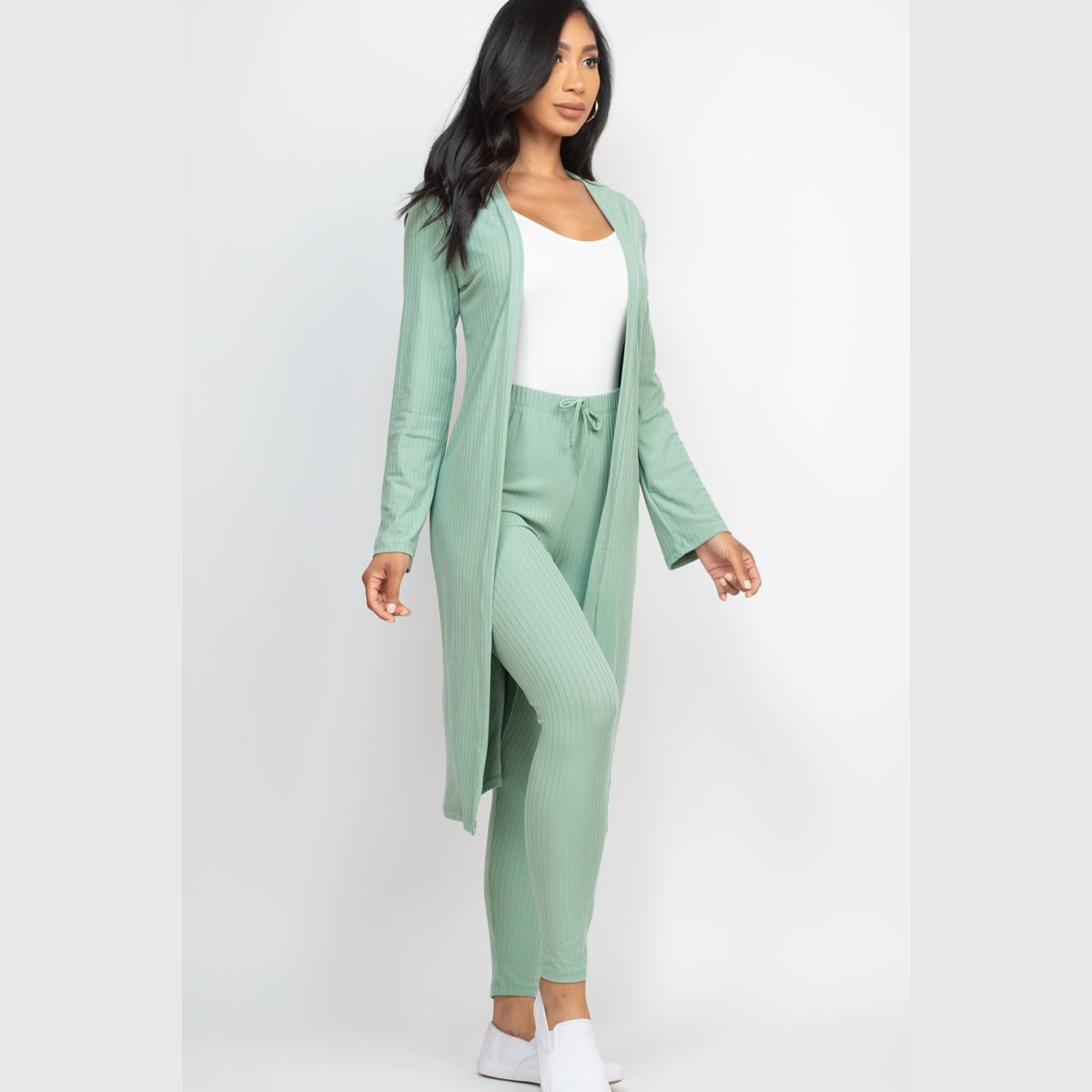 Ribbed Long Cardigan & Leggings Set