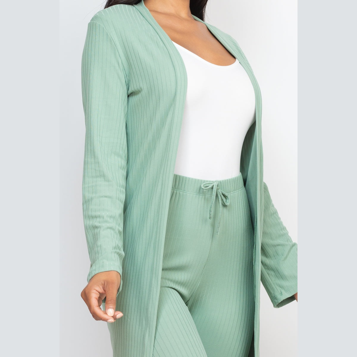 Ribbed Long Cardigan & Leggings Set