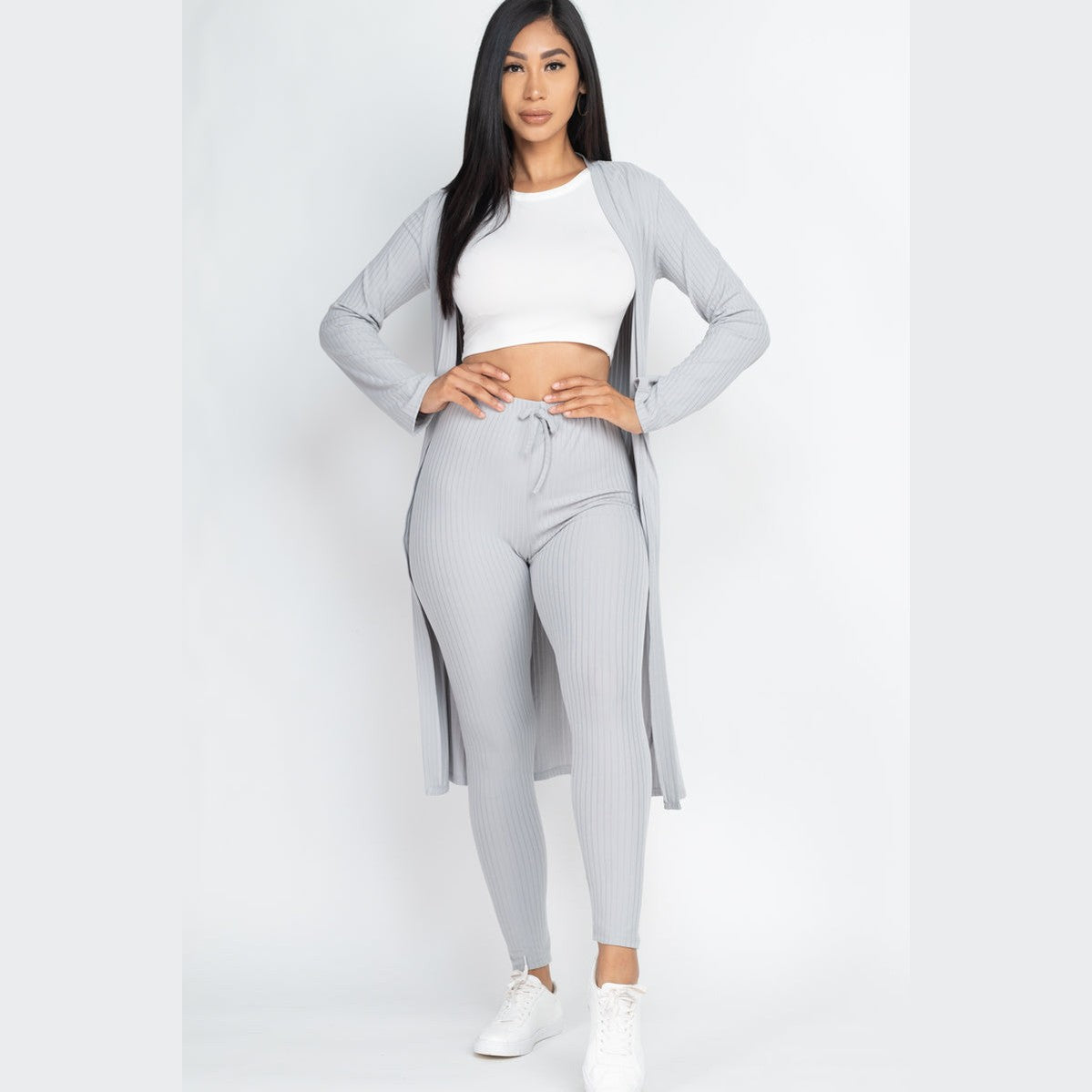 Ribbed Long Cardigan & Leggings Set