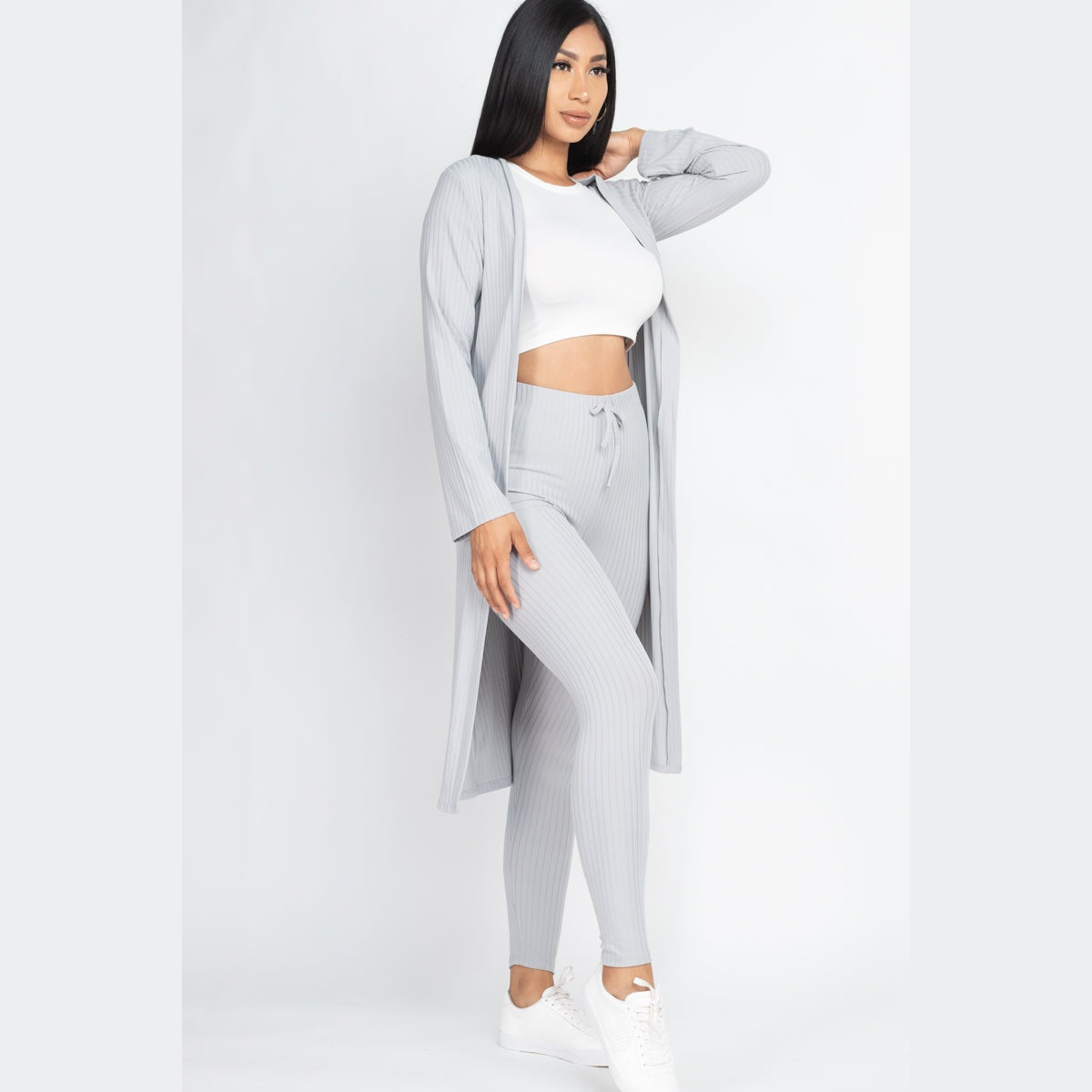 Ribbed Long Cardigan & Leggings Set