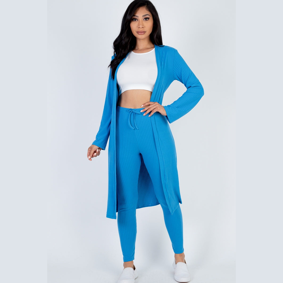 Ribbed Long Cardigan & Leggings Set