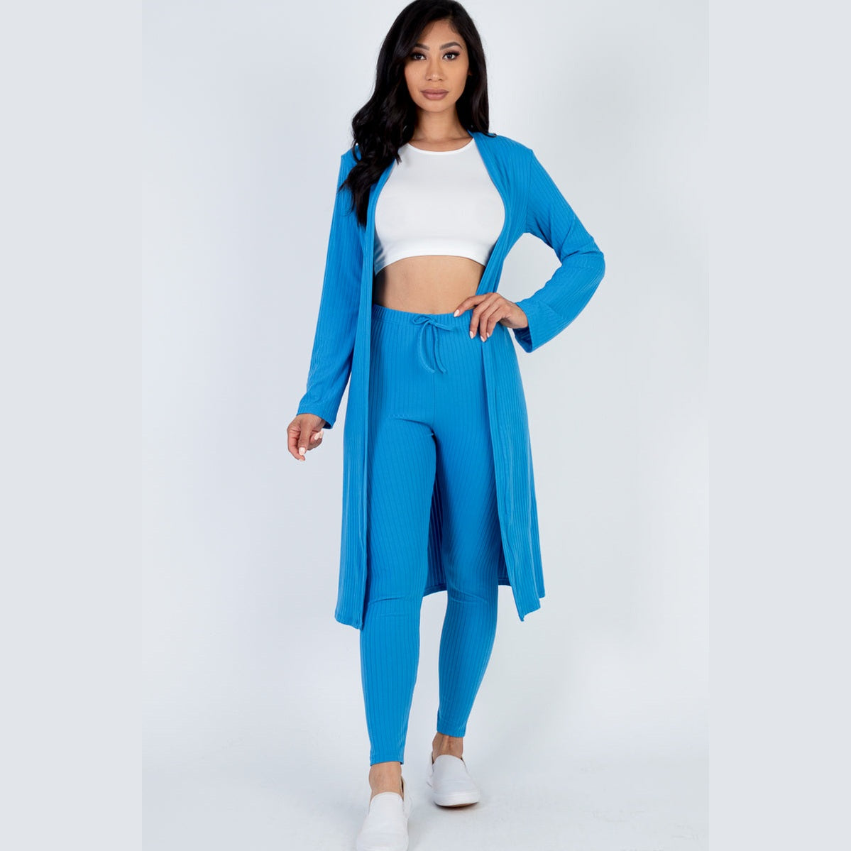 Ribbed Long Cardigan & Leggings Set