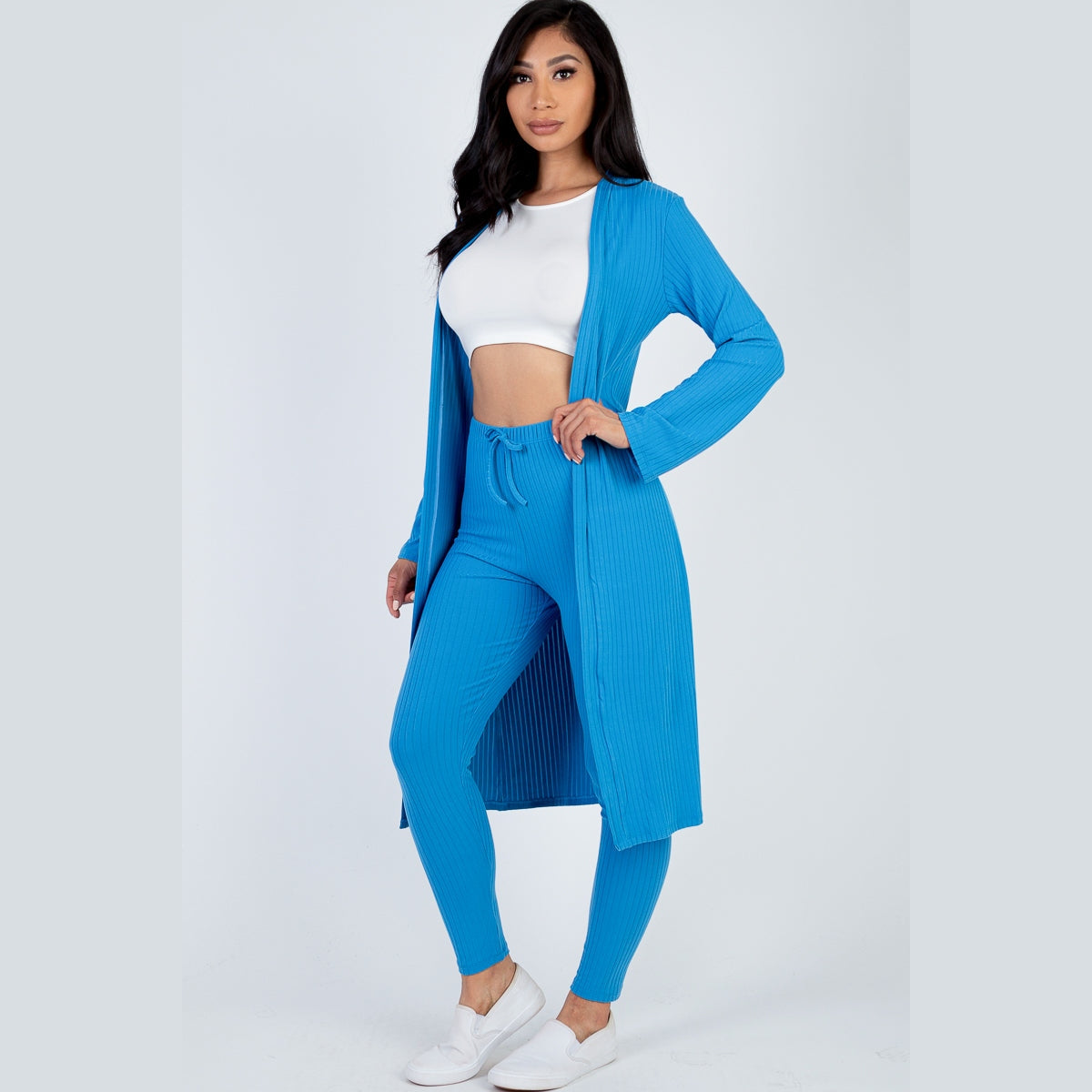 Ribbed Long Cardigan & Leggings Set
