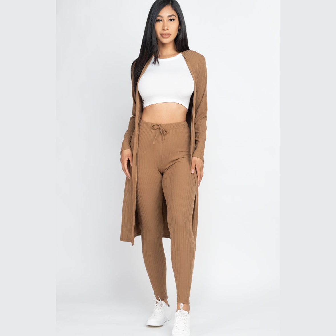 Ribbed Long Cardigan & Leggings Set